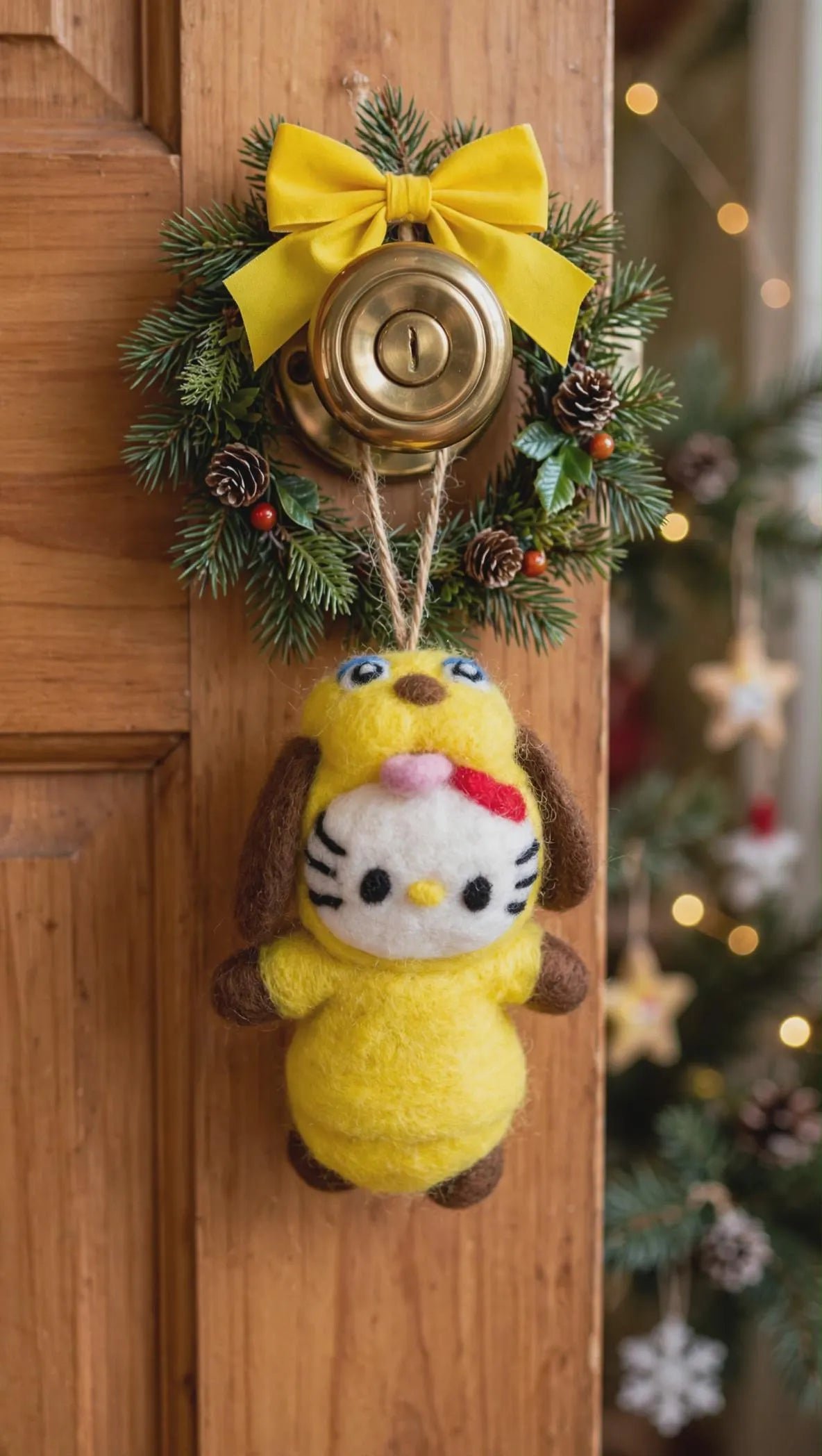 Handmade Felt Hello Kitty Dog Costume Ornament – Kawaii Christmas Tree Decoration