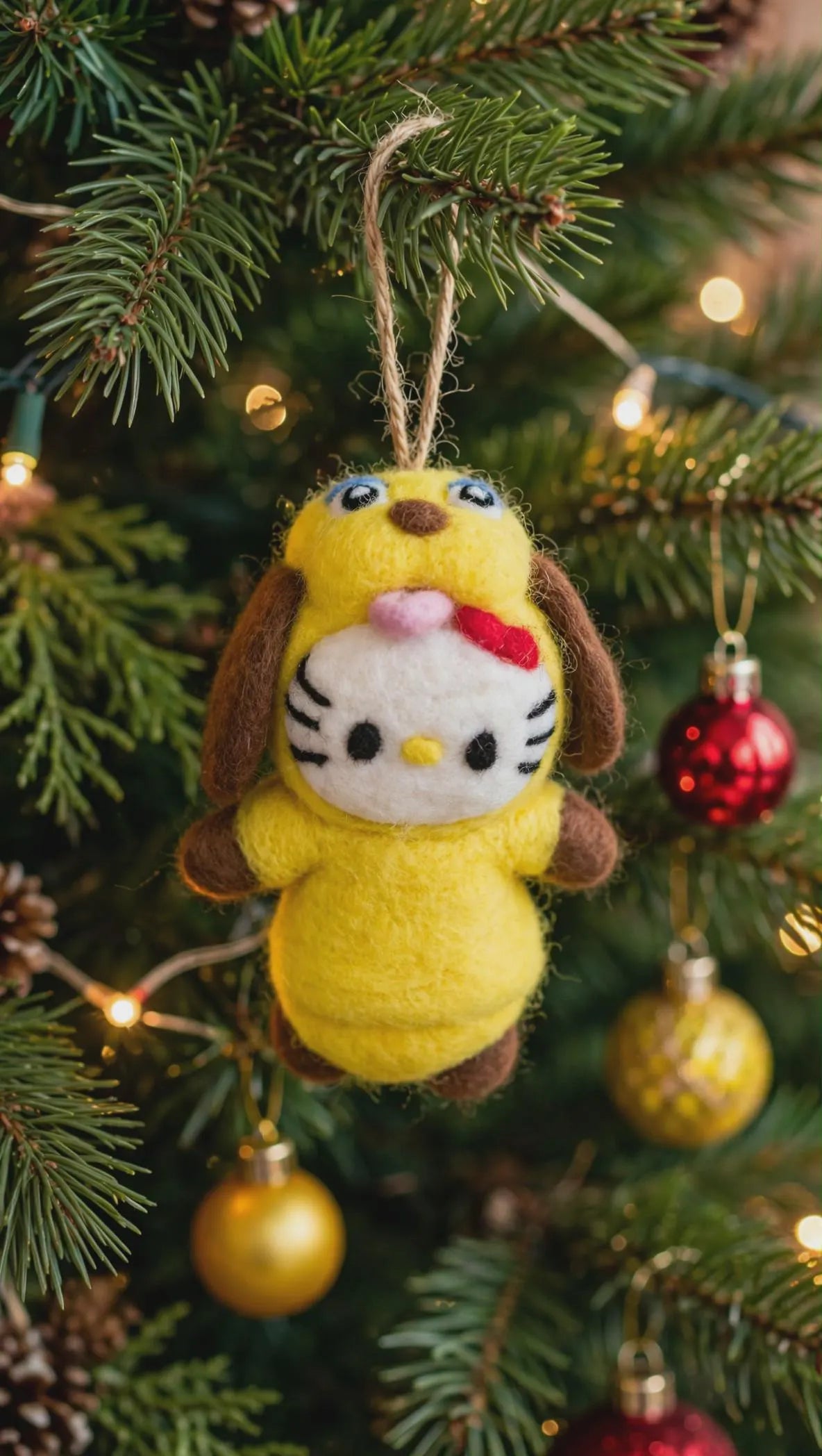 Handmade Felt Hello Kitty Dog Costume Ornament – Kawaii Christmas Tree Decoration