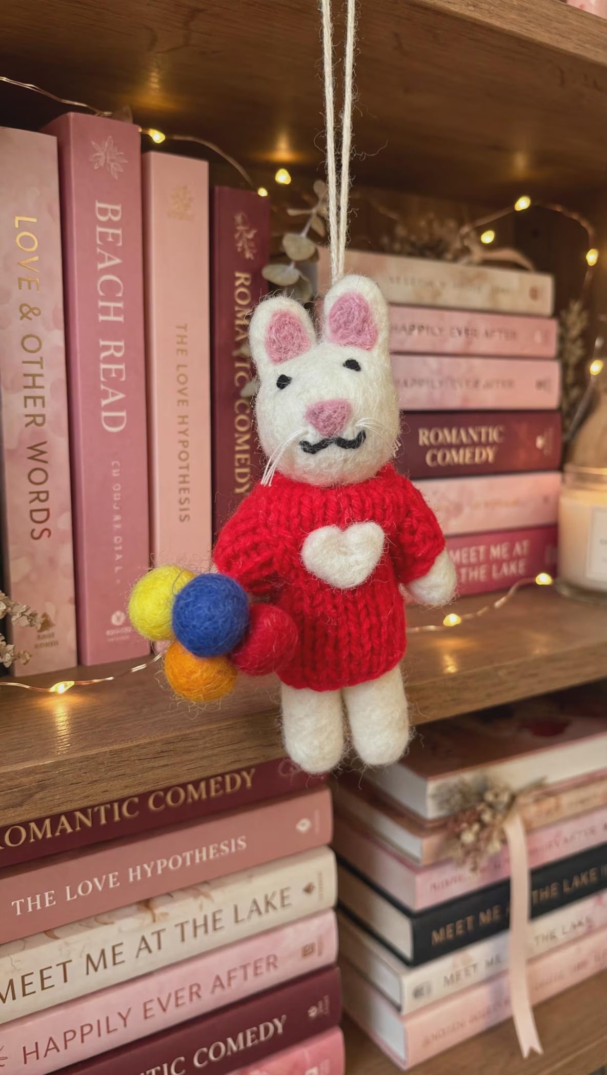Hand Felted Mouse Ornament – Red Heart Sweater & Wool Pom-Poms