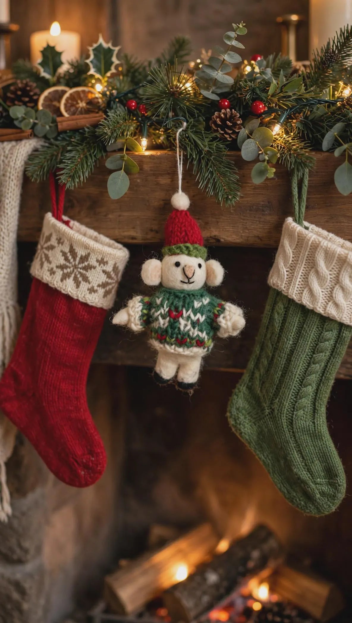 Hand Felted Mouse Christmas Ornament – Red Hat & Green Sweater