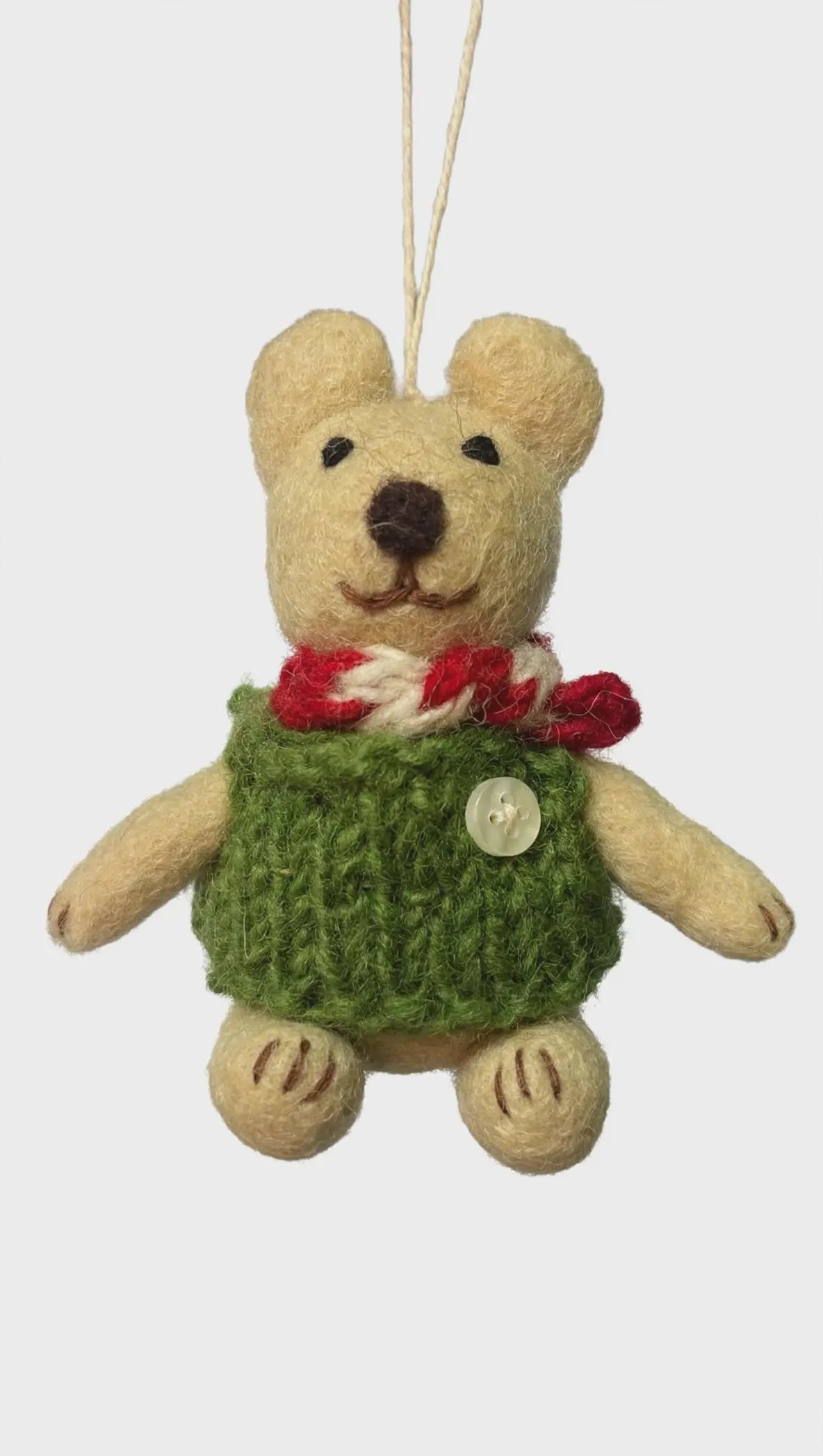 Hand Felted Bear Christmas Ornament – Baby's First Christmas Keepsake