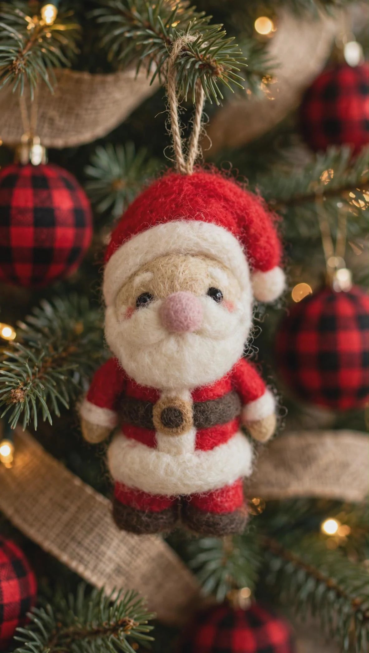 Hand Felted Santa Ornament – Scandinavian Wool Christmas Tree Decoration