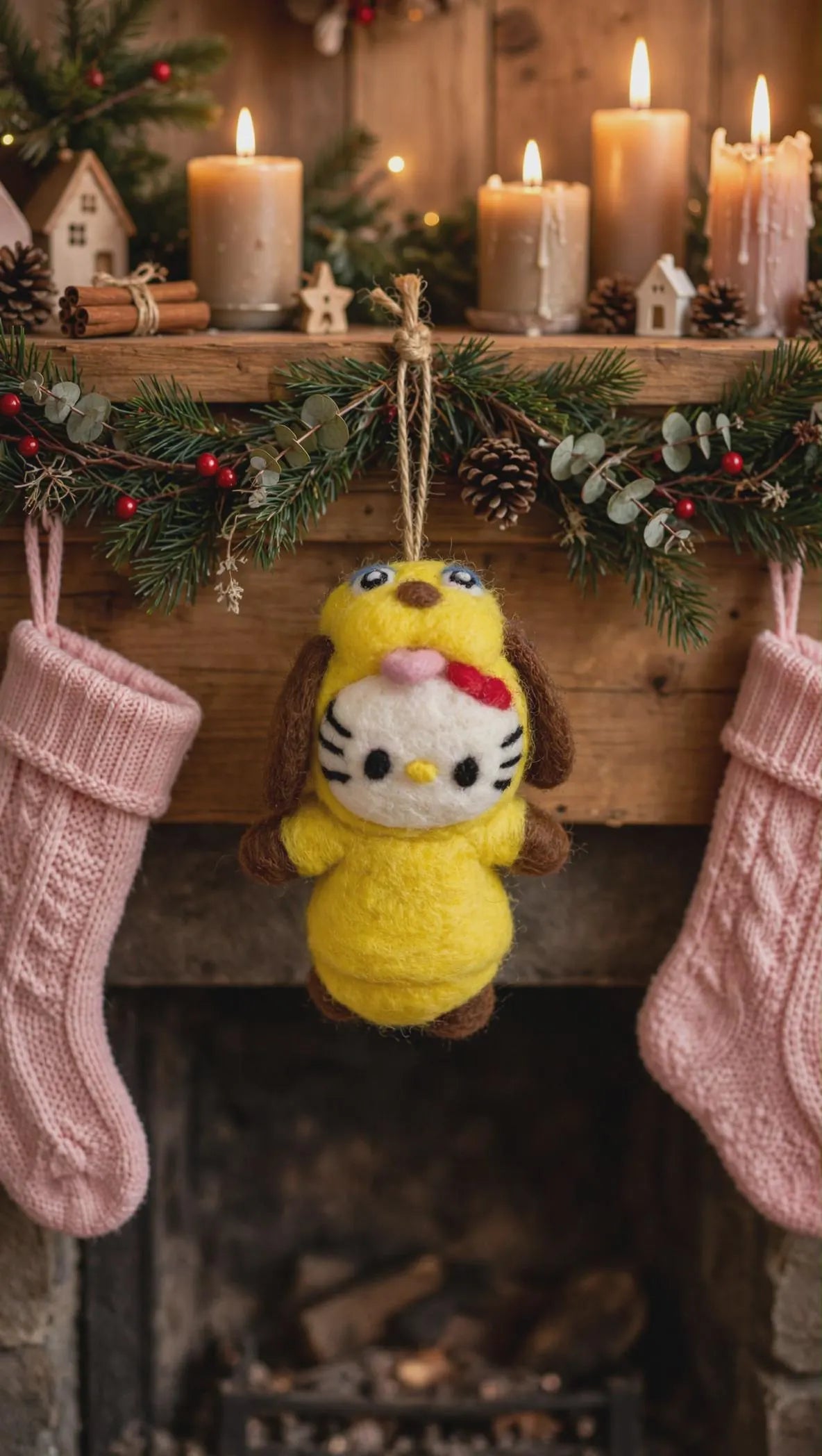 Handmade Felt Hello Kitty Dog Costume Ornament – Kawaii Christmas Tree Decoration