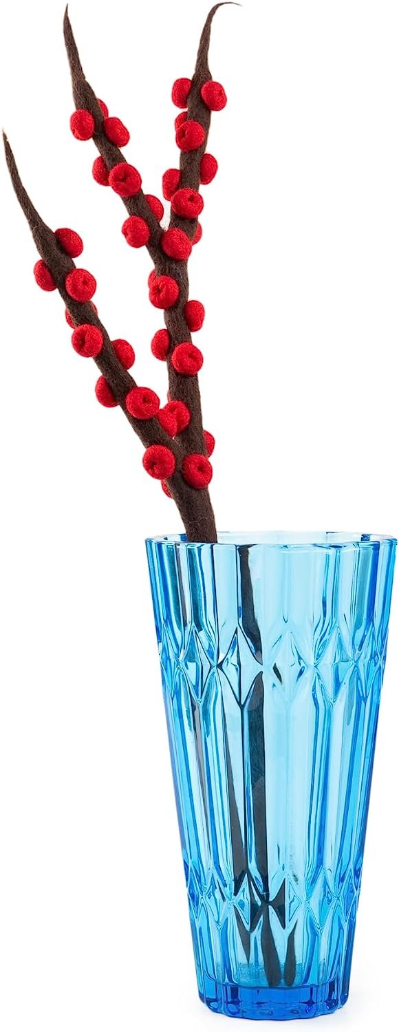 Woolygon Ilex Berry Red Artificial Flowers - Reusable, Washable Felted Flower Stem - Artificial Bouquet Natural Felt Hand-Made Fair Trade Flower | Great as Gift and Home or Event Decorations (Red)
