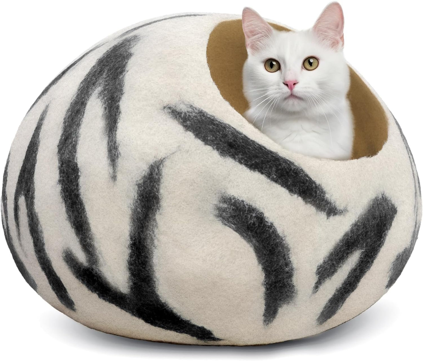 Woolygon Premium Felt Cat Cave Bed – Wool Kitty Beds Handcrafted Kitten Caves Bed for Indoor Cats - Made from 100% Eco-Friendly Merino Wool, Foldable Cat Hidewawy Covered Cat House Pod (Rainbow Twist)
