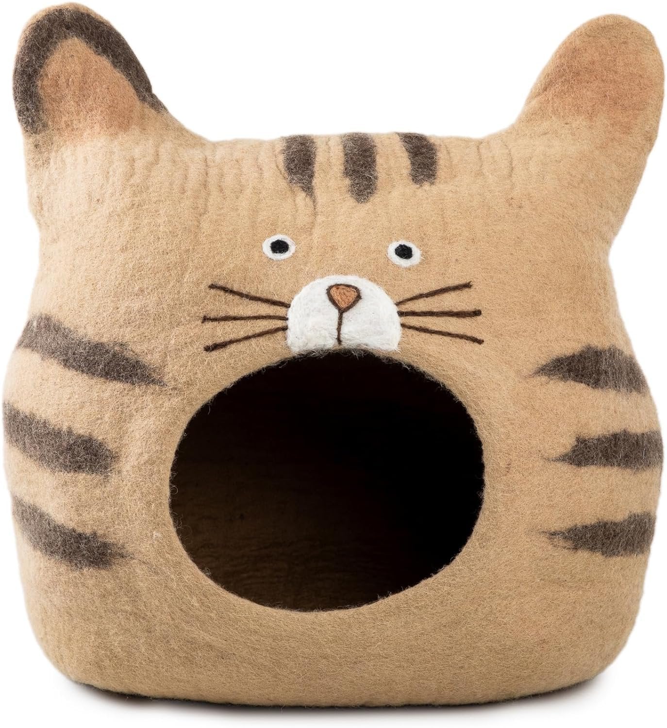 Woolygon Wool Cat Cave Bed - Cozy Cat Face Bed Handcrafted 100% Merino Wool, Eco-Friendly Felt Cat Cave for Indoor Cats and Kittens