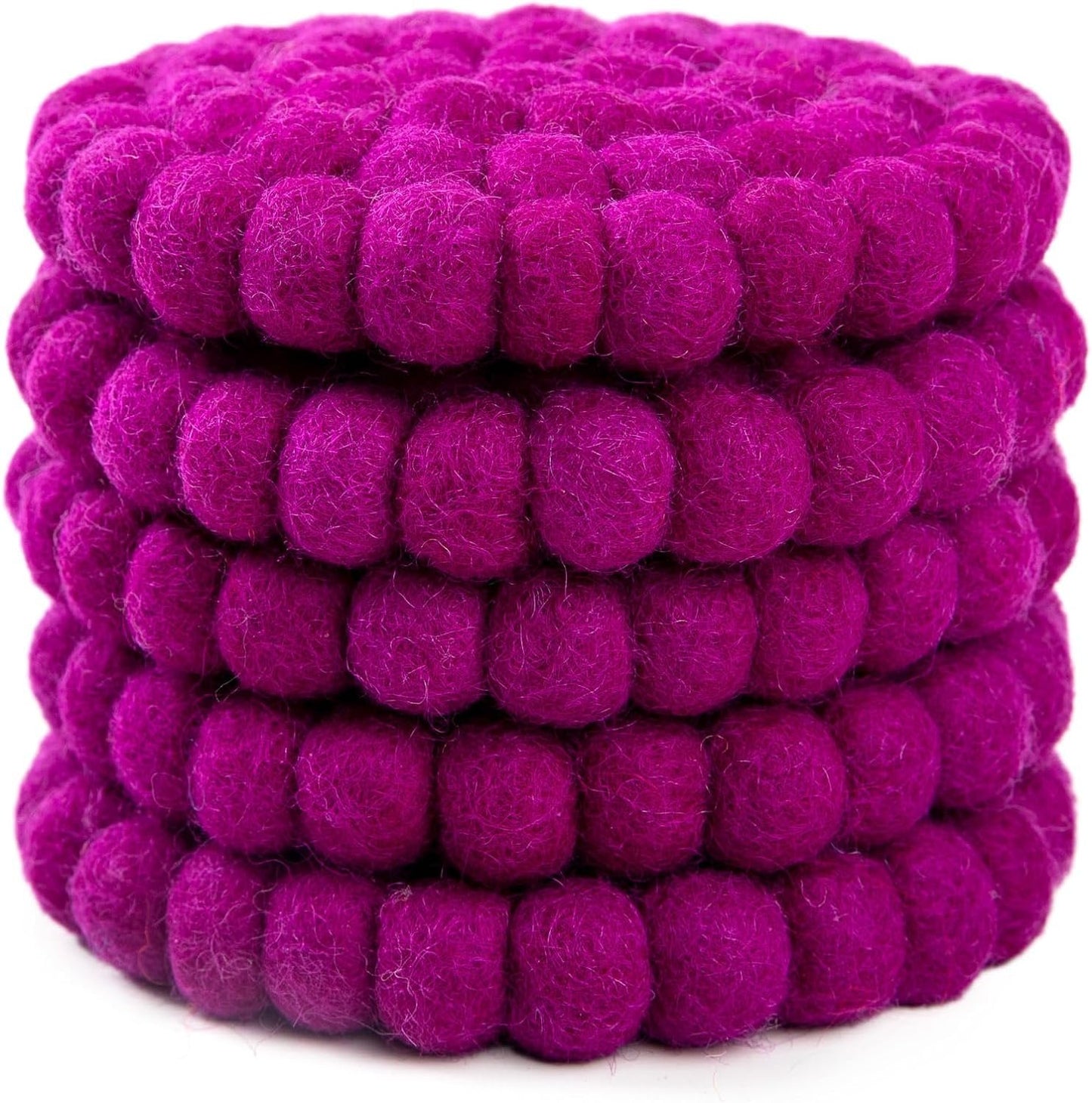 Round Felt Ball Coasters - 100% Merino Wool Table Coasters - Felt Coaster Pads, Absorbent Trivet for Drinks - Heat Resistant, Thick & Durable Hand Felted in Nepal by Woolygon- Multicolor - Set of 5