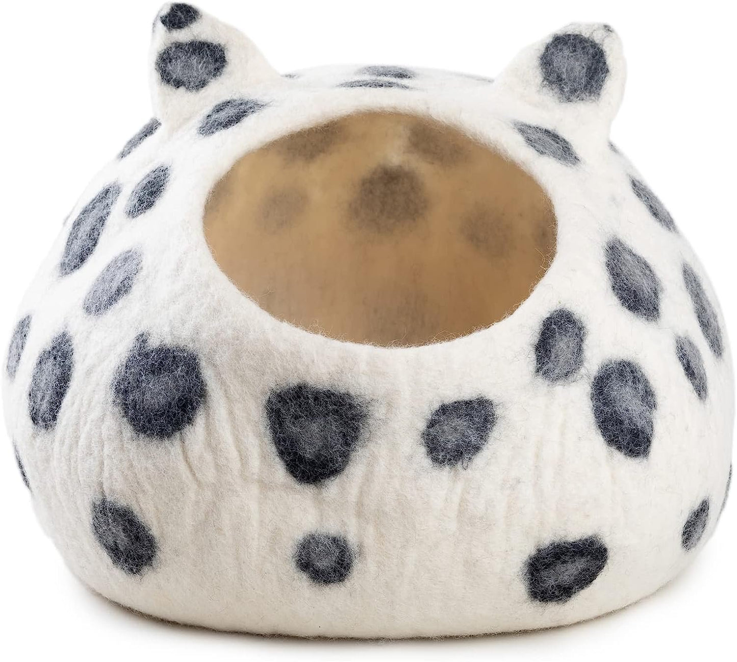 Woolygon Wool Cat Cave Bed - Handcrafted 100% Merino Wool, Eco-Friendly Felt Cat Cave for Indoor Cats and Kittens (Tabby Ears)