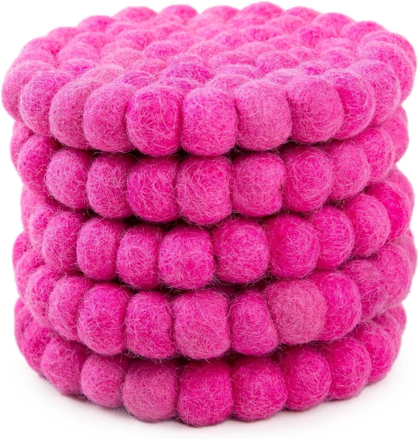 Round Felt Ball Coasters - 100% Merino Wool Table Coasters - Felt Coaster Pads, Absorbent Trivet for Drinks - Heat Resistant, Thick & Durable Hand Felted in Nepal by Woolygon- Multicolor - Set of 5