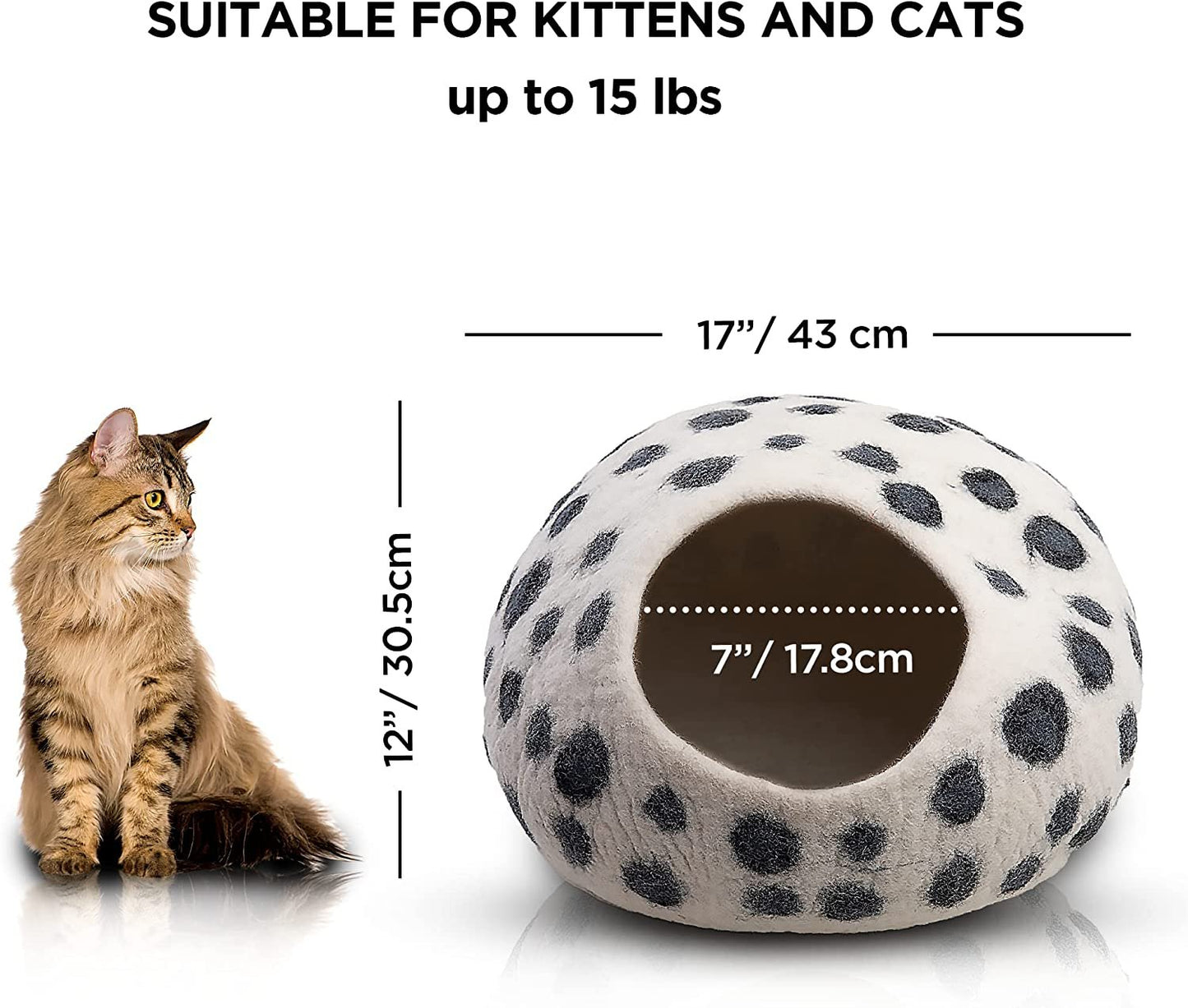 Premium Felt Cat Cave Bed - Wool Kitty Beds Handcrafted Kitten Caves Bed for Indoor Cats - Eco-Friendly Merino Wool, Foldable Cat Hideaway Cat Houses Pod by Woolygon