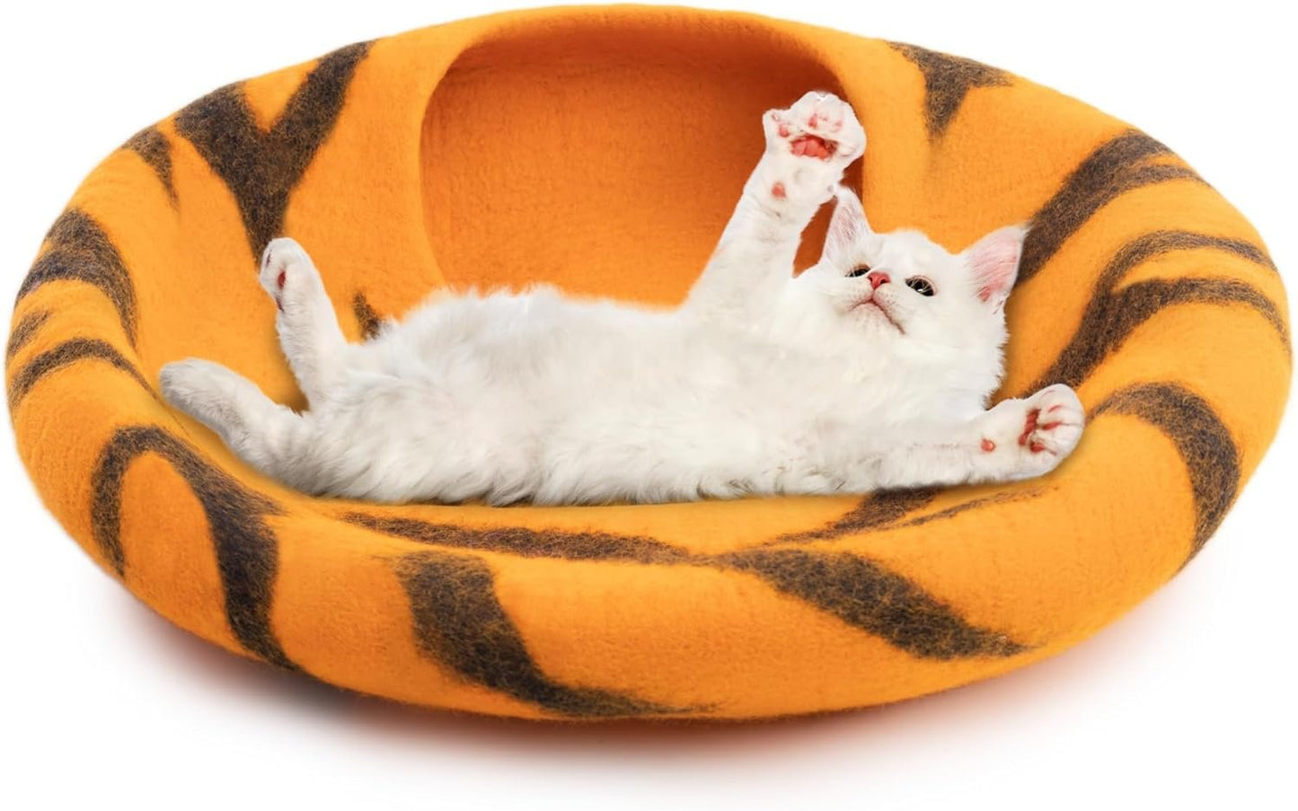 Woolygon Premium Felt Cat Cave Bed - Polka Dot Series - Wool Kitty Beds Handcrafted Kitten Caves Bed for Indoor Cats - Eco-Friendly Merino Wool, Foldable Cat Hideaway Cat Houses Pod