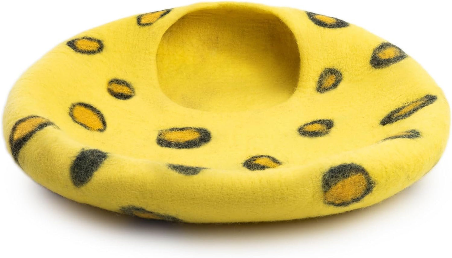 Woolygon Premium Felt Cat Cave Bed - Polka Dot Series - Wool Kitty Beds Handcrafted Kitten Caves Bed for Indoor Cats - Eco-Friendly Merino Wool, Foldable Cat Hideaway Cat Houses Pod