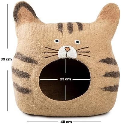Woolygon Wool Cat Cave Bed - Cozy Cat Face Bed Handcrafted 100% Merino Wool, Eco-Friendly Felt Cat Cave for Indoor Cats and Kittens